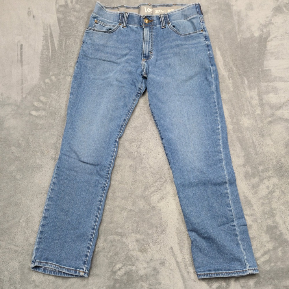 Lee Straight Taper Jeans Mens Size 34x29 Light Wash Blue Denim Stretch Waistband